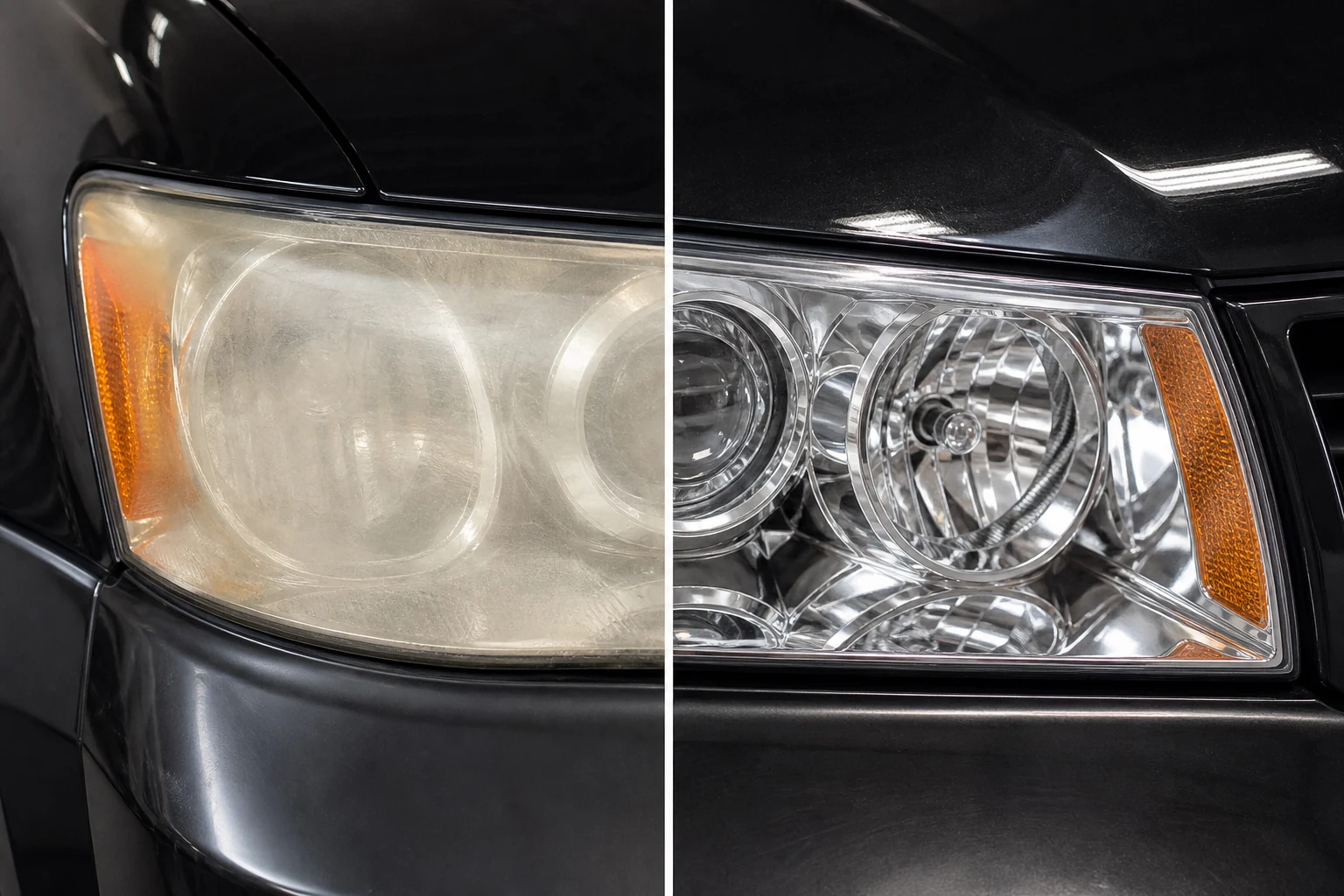 Headlight restoration before-and-after result