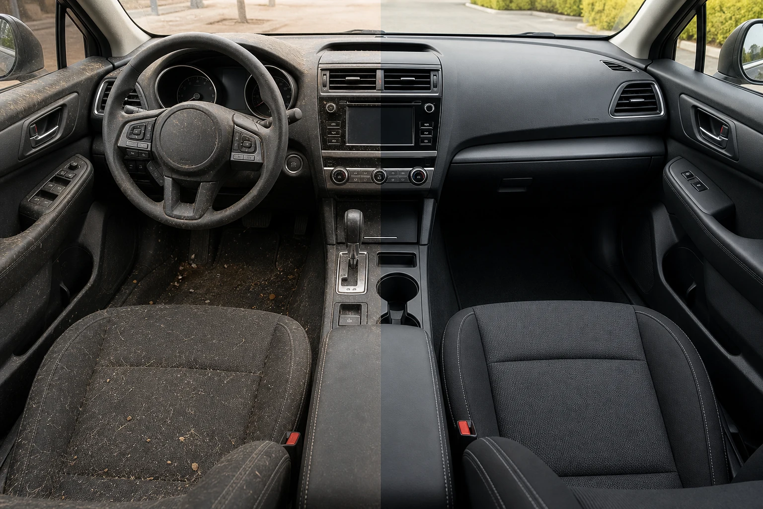 Before-and-after interior detailing result